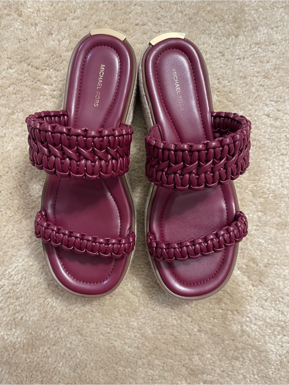 Michael Kors Braided Double-Strap Slide Sandals in Plum